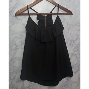 Prototype Cami Top Women Size M Neutral Black Ruffle Sleeveless Relaxes Fit